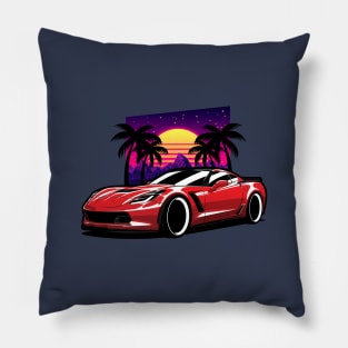 Red Corvette Z06 Retro Style Pillow