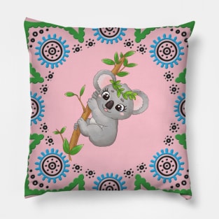 Koala bear on a tree in mandala geometric print Pillow