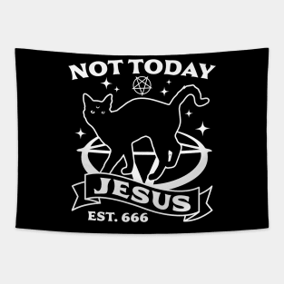 Not Today Jesus - Black Cat  Halloween Goth Tapestry