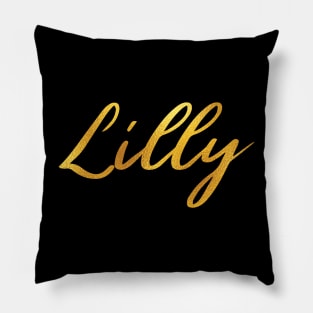 Lilly Name Hand Lettering in Faux Gold Letters Pillow