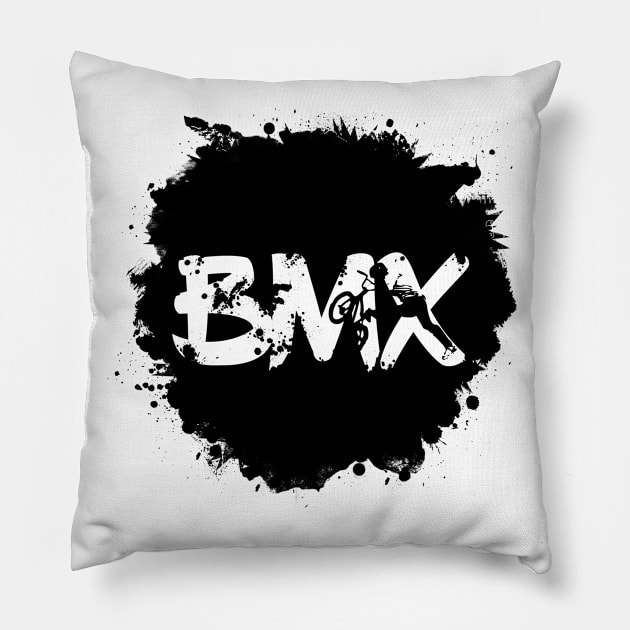 Grunge BMX Splatter for Men Women Kids & Bike Riders Pillow by Vermilion Seas