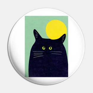 Big Black Cat Retro Poster Vintage Art Black cat Wall Turquoise Kitty Illustration Pin