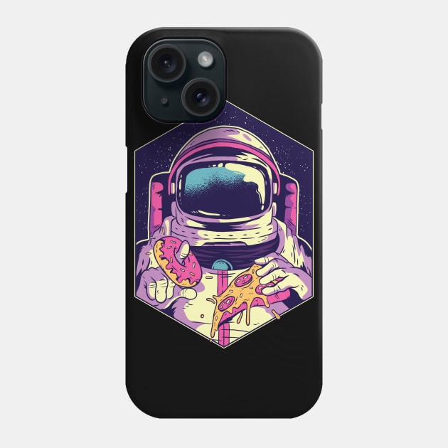 Astronaut eating Donut and Pizza Phone Case by madeinchorley