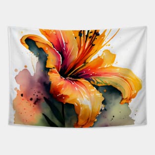 An Orange Daylily Day Lily Watercolor Design Tapestry