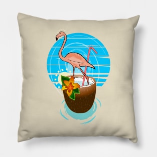 flamingo in a coconut in the tropics Pillow