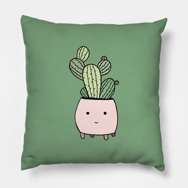 Smiling cactus in pink flowerpot Pillow by bigmomentsdesign