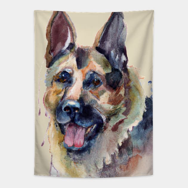 German Shepherd Watercolor - Gift For Dog Lovers Tapestry by Edd Paint Something