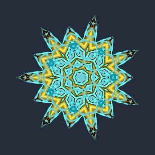 Turquoise and Yellow Abstract Mandala Star Silhouette T-Shirt