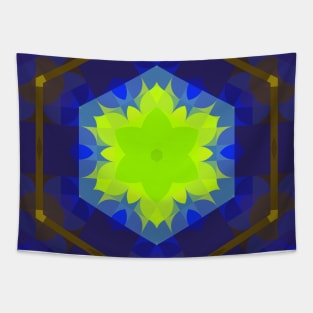 Retro Mandala Flower Green and Blue Tapestry