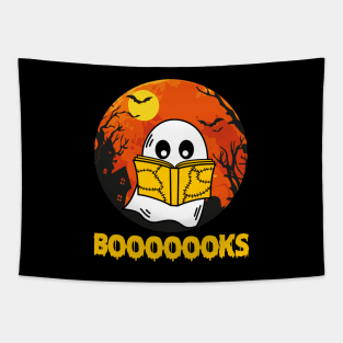 Boooks Ghost Halloween Bookworm Librarian Teacher Tapestry