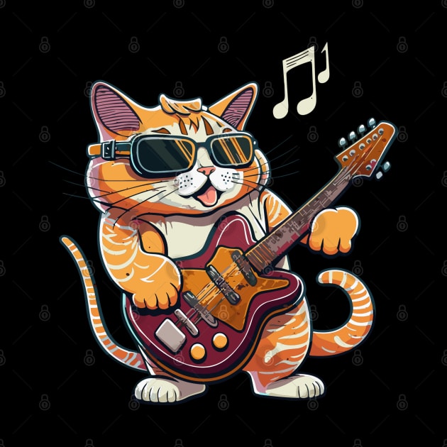 Cat Playing Guitar Vintage Retro Cute Cat And Guitar Lover by rhazi mode plagget