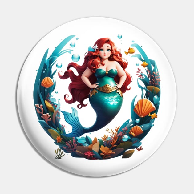 Plus Size Cute Mermaid Circle Pin by MGRCLimon