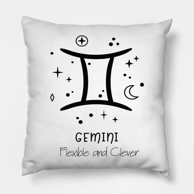 Gemini Personality Black Text Pillow by The Angry Gnome