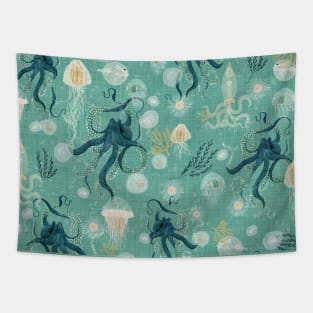 Octopus on teal Tapestry