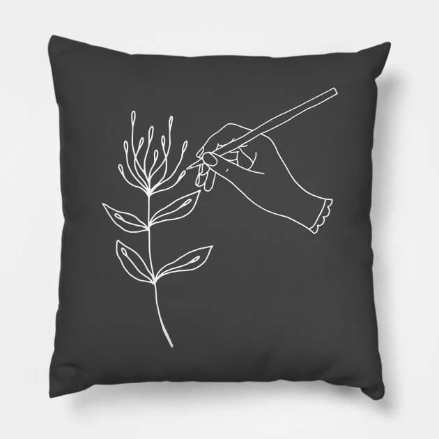 Herbalist Drawing Flower Materia Medica Herbal Medicine Illustration Pillow by BitterBaubles