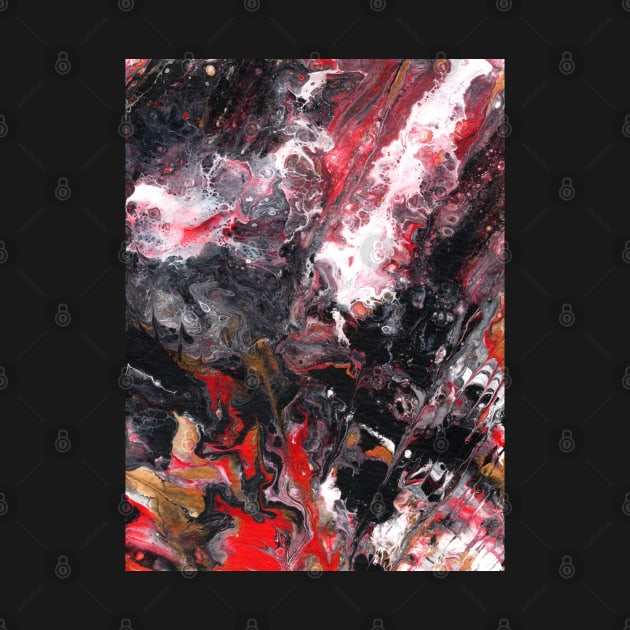 Planet Fall Abstract in Black White Red Gold by Art By Cleave