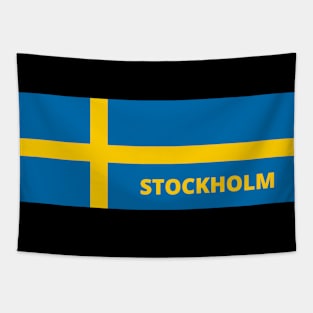 Stockholm City in Swedish Flag Tapestry