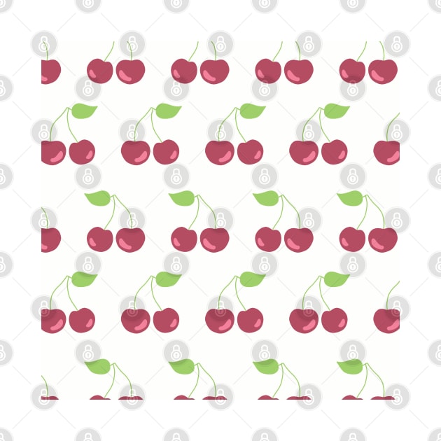 Cherries in a row on a white background. Fruit print. Cherry print. by Sandra Hutter Designs