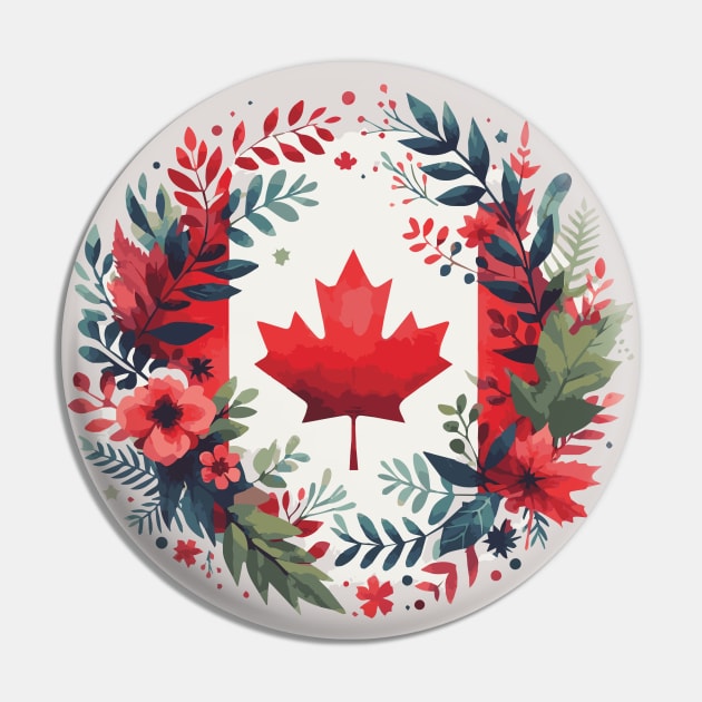 Happy Canada Day with Flowers Pin by Heartsake