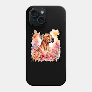 A rhodesian ridgeback decorated with beautiful watercolor flowers Phone Case