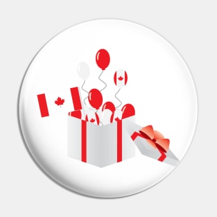 Canada day Gift box, Flag of Canada and Balloons Pin