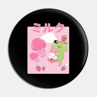 Kawaii Frog Strawberry Milk Frogs Cottagecore Pin