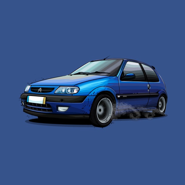 Citroen Saxo Illustration - Blue by Mario Ramos Rally Art