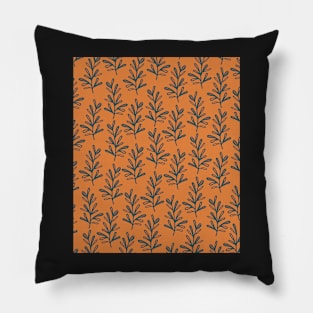 Turquoise leafs on orange background Pillow