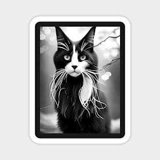 Black and White Cat - Modern Digital Art Magnet