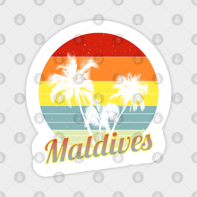 Maldives Retro Tropical Palm Trees Vacation Magnet by macdonaldcreativestudios