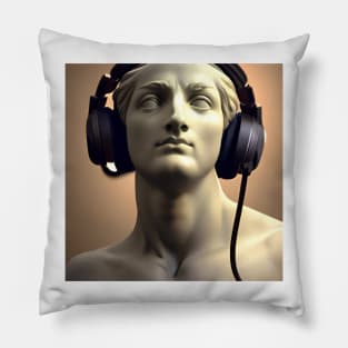 A Sculpture Wearing Headphones Pillow