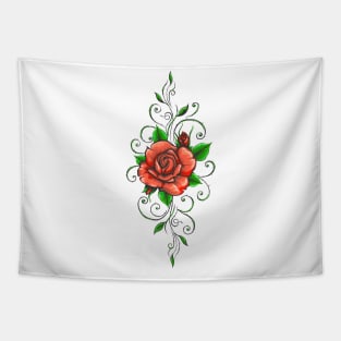 Colored Roses Flower Tattoo in Engraving Style Tapestry