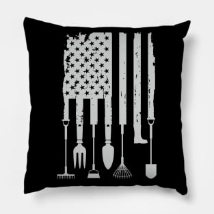 Vintage American Flag Gardener Gardening Tools 4th Of July Pillow