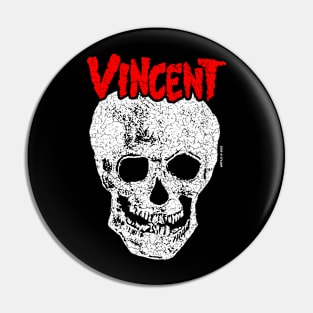 Vincent Skull Death Punk Horror Rock (Red/White) Pin
