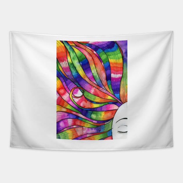 Woman with Rainbow hair Tapestry by ally1021