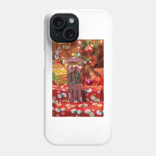 Christmas Sled with a Wreath on red presents under a Christmas tree Phone Case