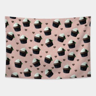 Mint Cupcake with Frosting Pattern on Pinky Beige Background Tapestry