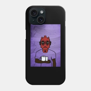 Pixelated Male Character with Green Eyes and Dark Skin Holding Toilet Paper on Waves Background Phone Case