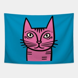 Quirky Pink Cat Tapestry