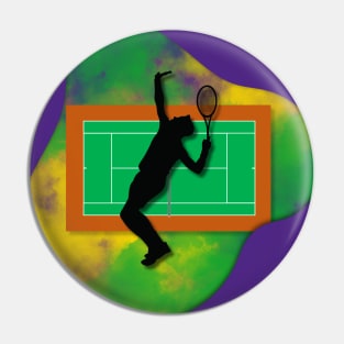 Tennis Player with Tennis Court Background and Wimbledon Colours 6 Pin