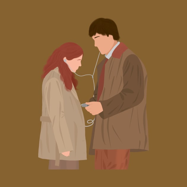 Office Jim and Pam Listening Music Song Headphones Fan Art by senaeksi