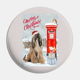 Brindle Afghan Hound Merry Christmas Santa Dog Pin