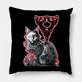 Magic Black Cat - Red & White Outlined Version Pillow