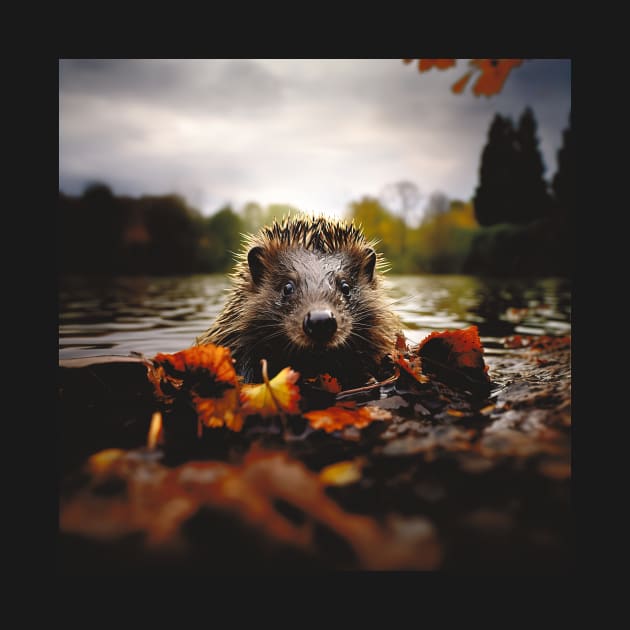 Hedgehog in leaves by Geminiartstudio