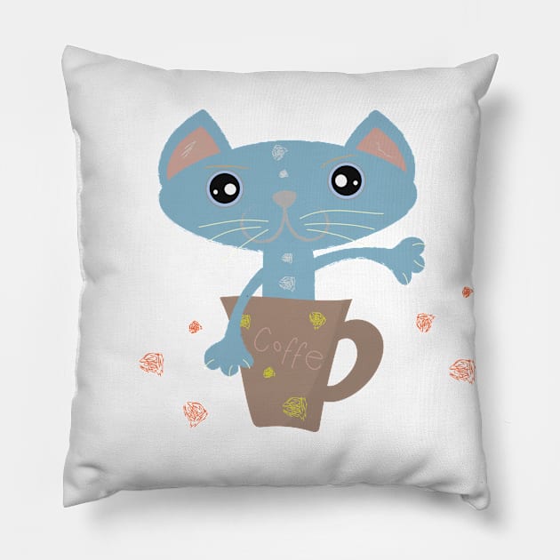 Cat In A Coffe Cup Pillow by IbaraArt