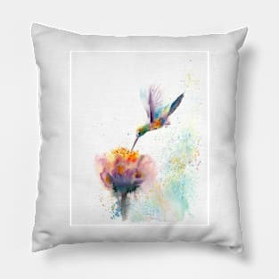 Watercolor Hummingbird with flower Pillow