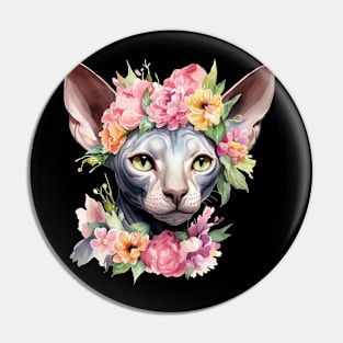 Sphynx Cat Flowers Art Design for Cat Owers Pin