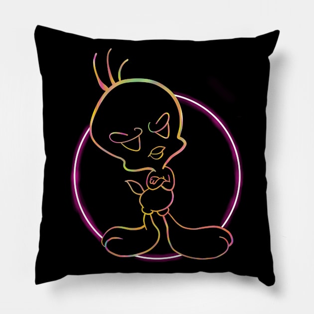 Trippy neon Light bird Pillow by Kakescribble