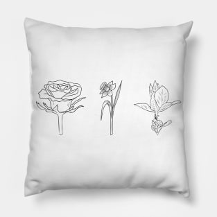 black rose flower line art Pillow