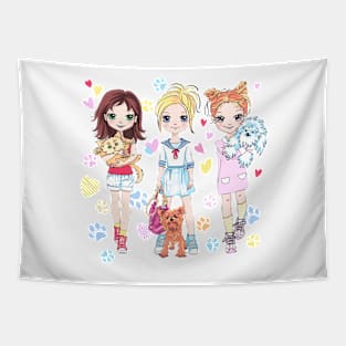 Baby girls with pets Tapestry